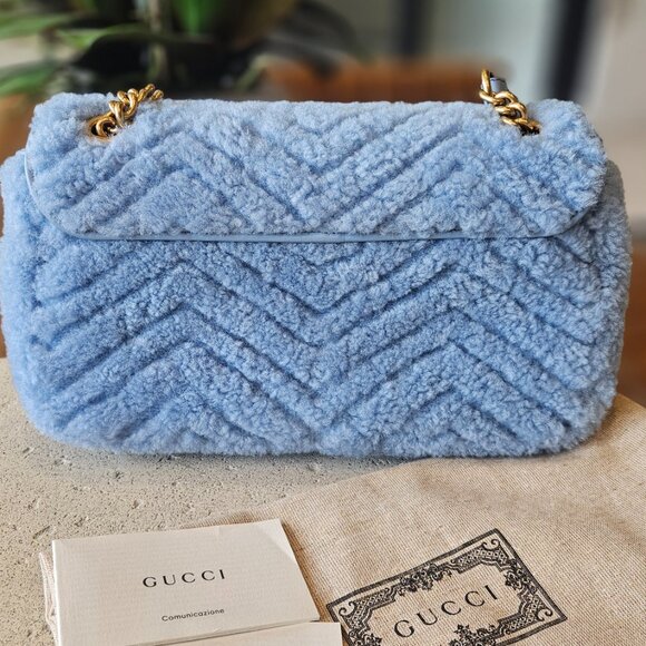 Gucci Blue Shearling Marmont Shoulder Bag - Picture 11 of 15